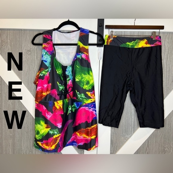 D13.19 NEW 2024 Plus Size Tankini Swimsuit Rash Guard Capris Athletic 4X - Picture 1 of 7